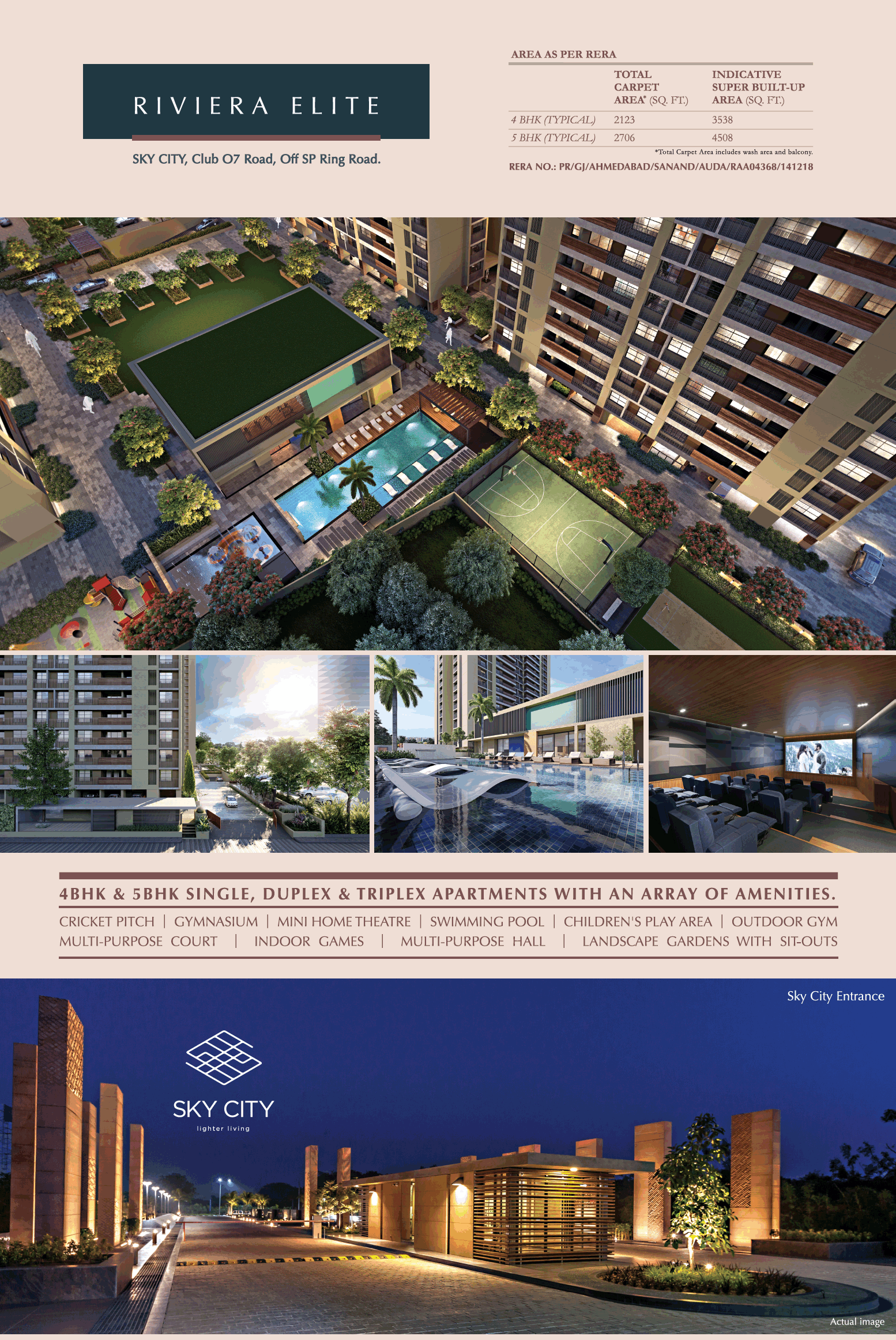 Book 4 BHK & 5 BHK single, duplex & triplex apartments at Riviera Elite in Ahmedabad Update
